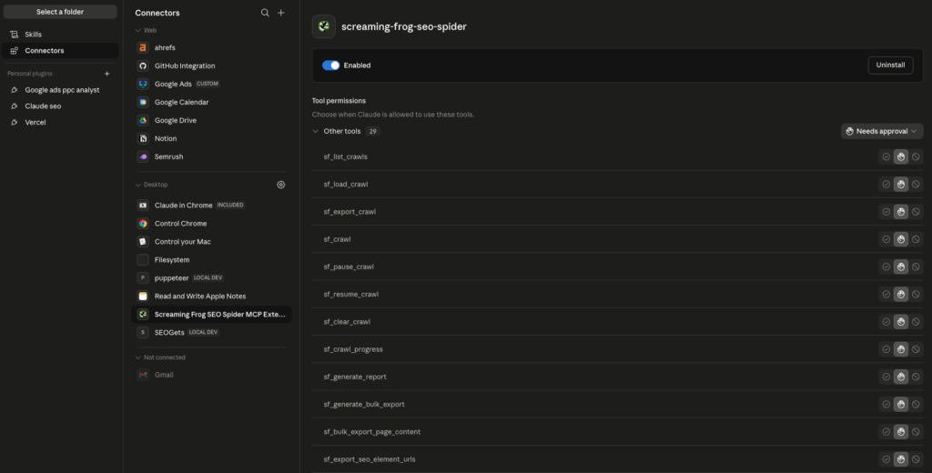 Screaming Frog MCP Claude Code setup