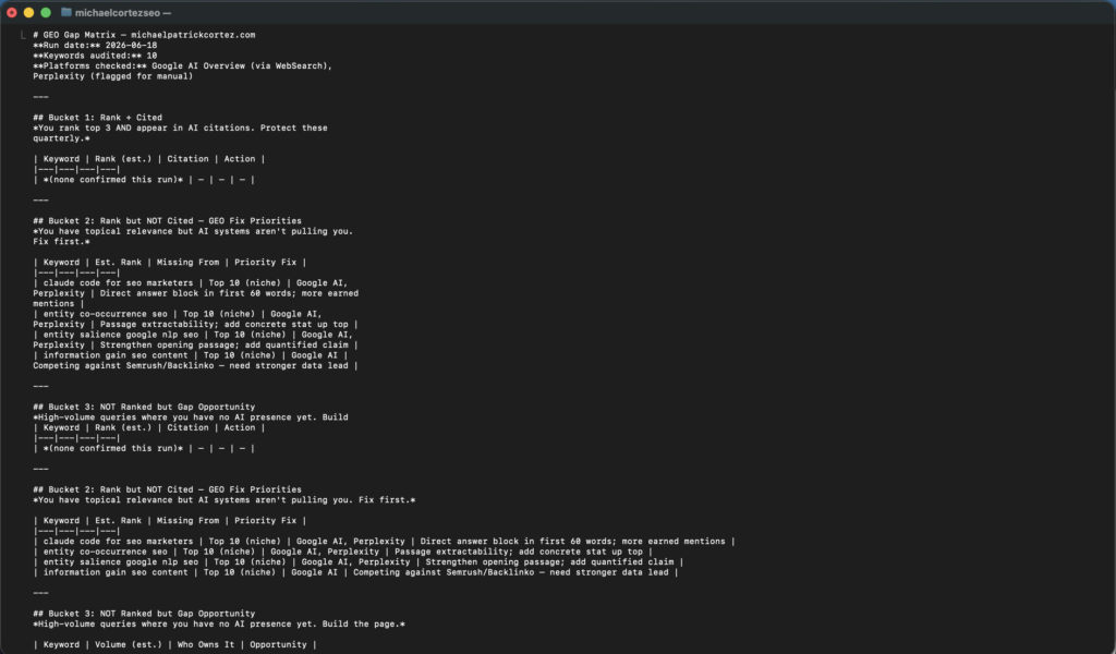 GEO citation gap Claude AI workflow